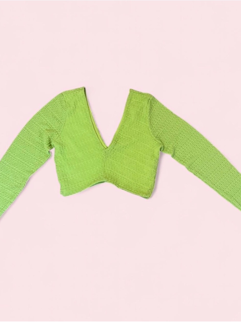 Forever 21 Neon Lime Cropped V-Neck Long Sleeve Top
